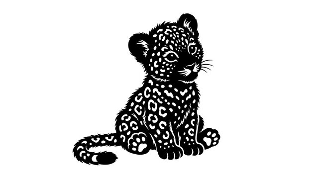 Baby leopard Silhouette, Sit Pose, Dog Pose