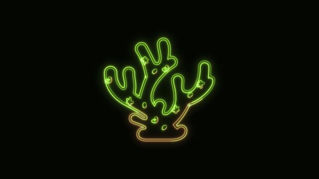 Coral Icon Neon Seamless Loop 4K Black Background Animated Promotional Typography for Video Editing