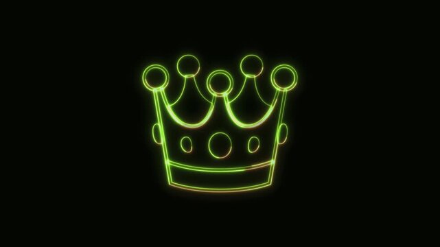 Crown Icon Neon Seamless Loop 4K Black Background Animated Promotional Typography for Video Editing