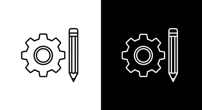 Gear and pencil icons representing design and settings concepts in vector illustration.