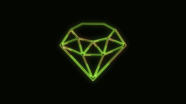 Diamond Icon Neon Seamless Loop 4K Black Background Animated Promotional Typography for Video Editing
