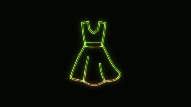 Dress Icon Neon Seamless Loop 4K Black Background Animated Promotional Typography for Video Editing