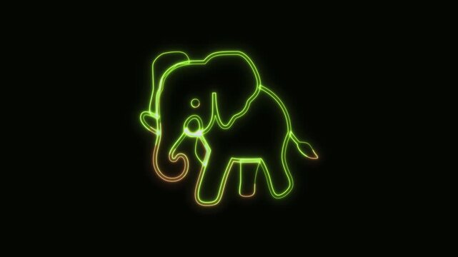 Elephant Icon Neon Seamless Loop 4K Black Background Animated Promotional Typography for Video Editing