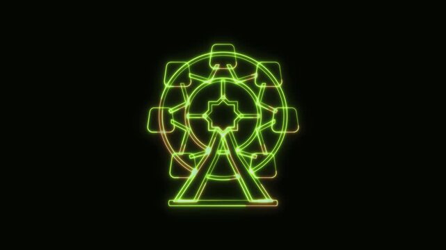 Ferris Wheel Icon Neon Seamless Loop 4K Black Background Animated Promotional Typography for Video Editing
