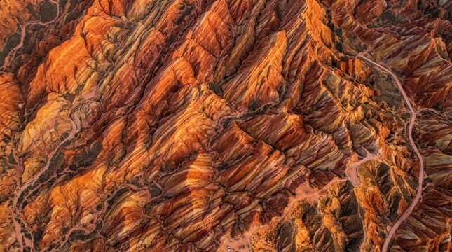 Vibrant Danxia Landform Color Matrix with Layered Rock Formations and Winding Path
