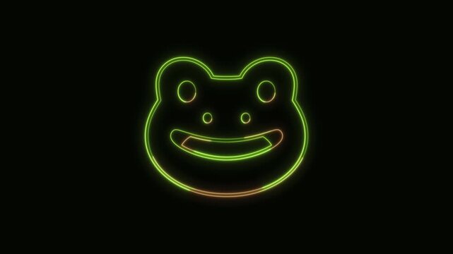 Frog Icon Neon Seamless Loop 4K Black Background Animated Promotional Typography for Video Editing