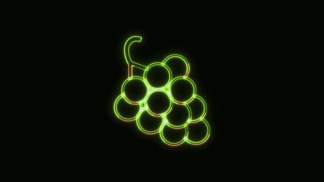 Grapes Icon Neon Seamless Loop 4K Black Background Animated Promotional Typography for Video Editing