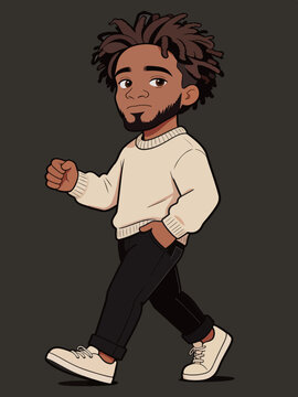 Stylish Chibi Black Male Character Walking Outdoors