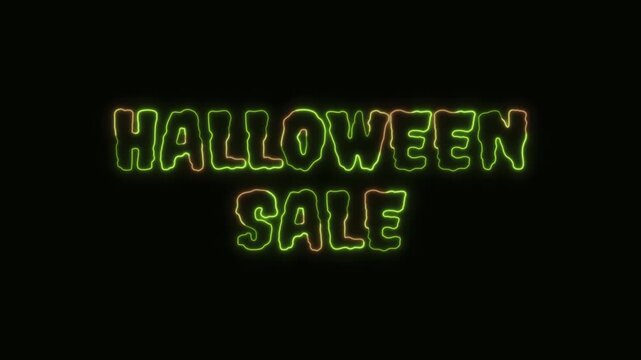 Halloween Sale Neon Text Seamless Loop 4K Black Background Animated Promotional Typography for Video Editing
