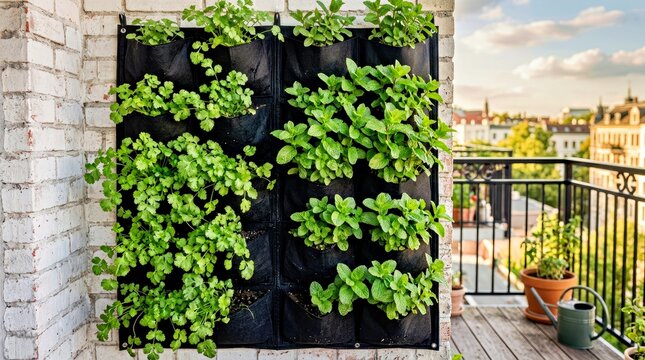 Vertical Garden on Balcony Wall Urban Farming Concept for Sustainable Living and Modern Home Decor Vertical Garden