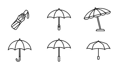 Umbrella and Sunshade Minimal Outline Icon Collection Vector © Songkari