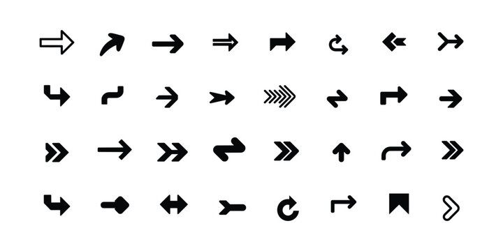 Collection of minimalist black arrow icons and symbols