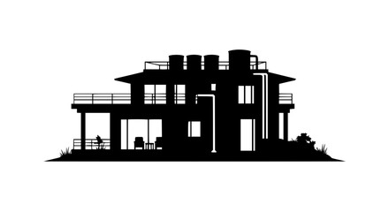 Naklejka premium Modern multi-story house silhouette isolated on white background
