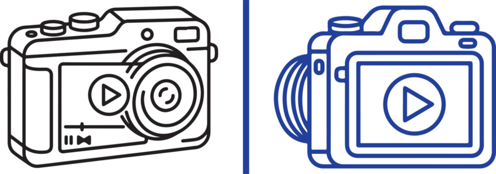 Digital camera and DSLR video recording icons vector set with play button interface for multimedia content creation
