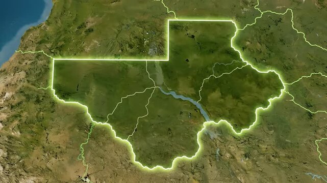 Satellite view of Africa highlighting Botswana and surrounding regions.