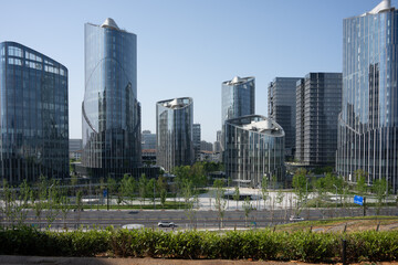 Naklejka premium Modern urban skyscraper architecture complex