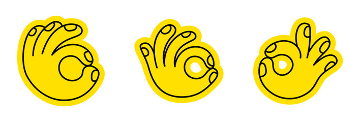Plakat Vector illustration in hand drawn doodle style, mascot and character hands and gestures, positive vibe stickers and overlays, ok and agreement