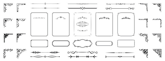Vintage ornamental frame and decorative border collection isolated on white background, elegant elements for invitations, branding and templates. © terentyevner55