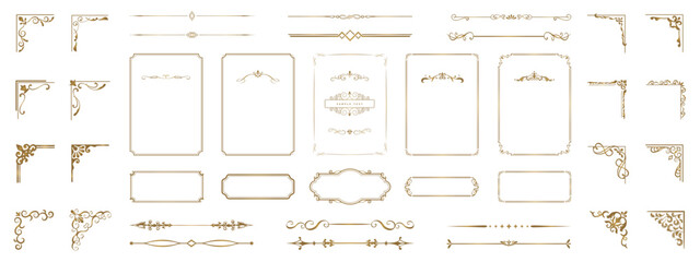 Elegant luxury golden vintage frame collection with decorative borders, dividers and ornamental elements for invitations, certificates and premium branding. © terentyevner55