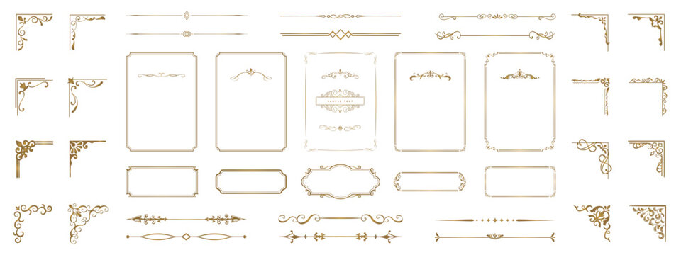 Elegant luxury golden vintage frame collection with decorative borders, dividers and ornamental elements for invitations, certificates and premium branding.