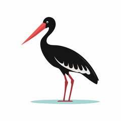 Fototapeta premium Illustration of a Black Stork with a red beak and legs