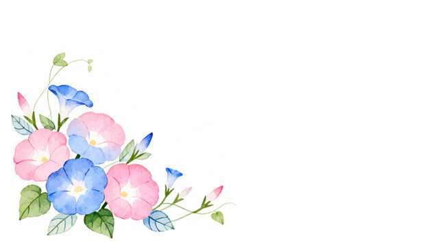Morning glory flowers watercolor illustration background for Japanese summer