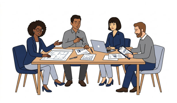 Simple Flat Business Workgroup Teamwork Meeting around Conference Table