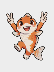 Obraz premium Cute Cartoon Koi Mascot Doing Victory Gesture