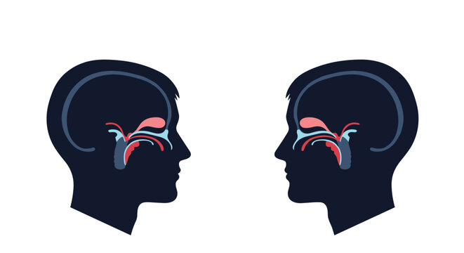 Comparative anatomical illustration of two human head profiles highlighting internal structures of nasal passages and respiratory airway system.
