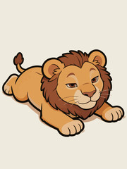 Obraz premium Cute Cartoon Male Lion Lying on Plain Background