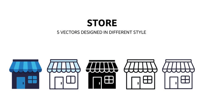 Various store icons in different styles, vector graphics for commercial use