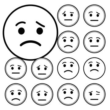 Collection of various unhappy face emoticons.