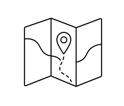 Simple line drawing of a map with location pin and route path