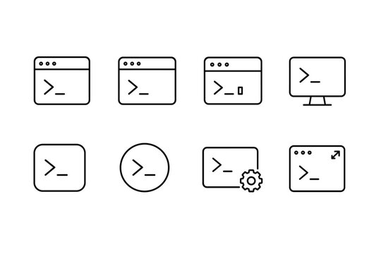 Minimal line icons of command line terminal and computer screen variations