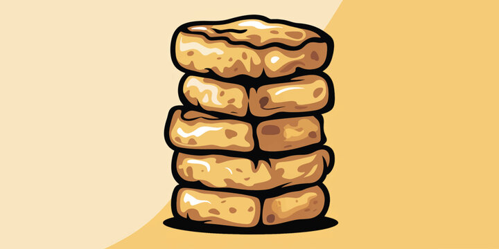 Cute Toast Stack Cartoon Illustration in Simple Flat Design Style