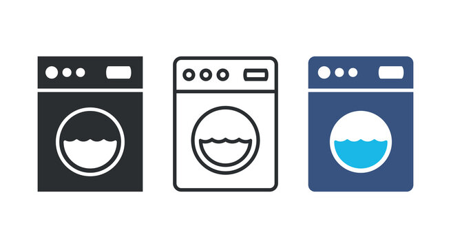washing machine icon set, laundry symbols with wash machine
