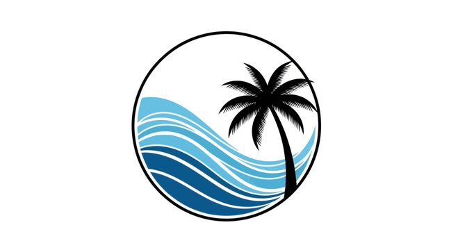 Tropical Palm Tree and Ocean Waves Icon