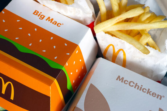 Wroclaw, Poland, April 12, 2026: Fast Food Concept: Big Mac and McChicken with Golden Fries