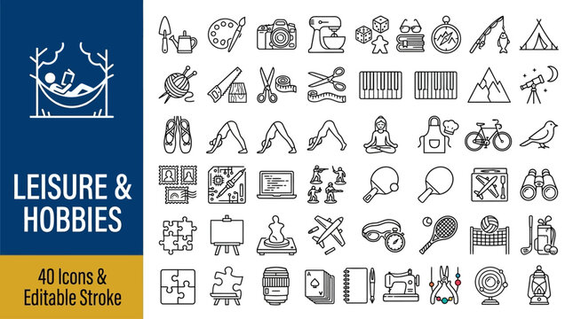 Leisure and Hobbies Icon Set A Comprehensive Collection for Creative Pursuits