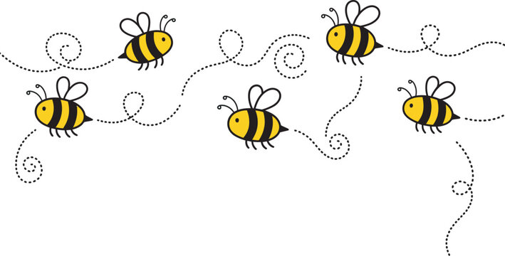 Cute cartoon bees flying in a whimsical pattern