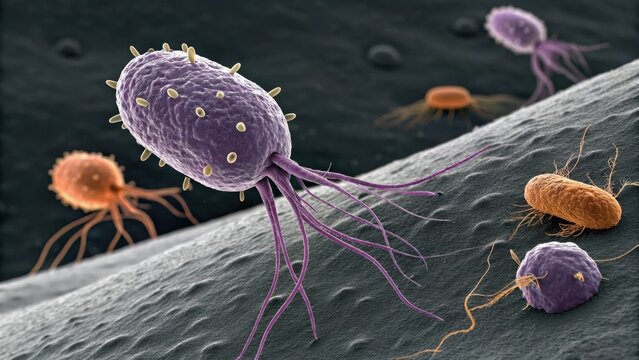 Microscopic view of bacteria and microorganisms