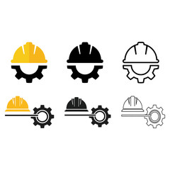 Fototapeta premium Construction Engineering Helmet and Gear Icon Set – Industrial Safety, Mechanical Work and Engineering Symbols in Yellow, Black, and Outline Vector Styles for Professional Design and Industry Branding