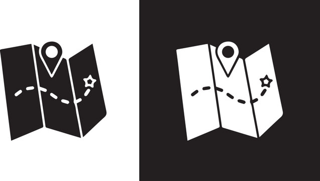 Map and location symbol . Mapping icon . Geolocation map path distance. GPS cartography position. Pin