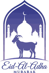 Silhouette of a goat with mosque and crescent moon for eid al adha mubarak greetings © Kamrul