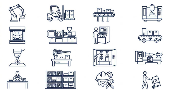 Industrial Manufacturing Process Icons Set Vector Illustration.