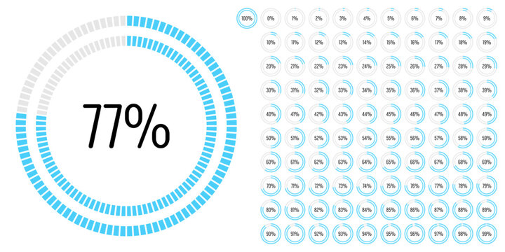 Set of circle percentage progress bar diagrams meters from 0 to 100 ready-to-use for web design, user interface UI or infographic - indicator with blue