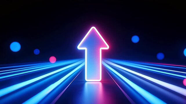 Neon arrow glowing in dark background