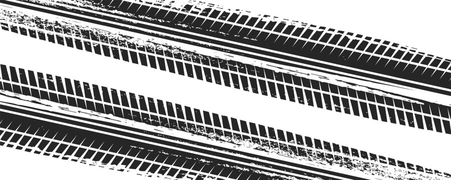 Auto tire tread grunge element. Car and motorcycle tire pattern, wheel tyre tread track. Black tyre print.