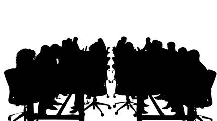 Obraz premium Silhouette of people meeting around a table isolated on transparent background, Vector