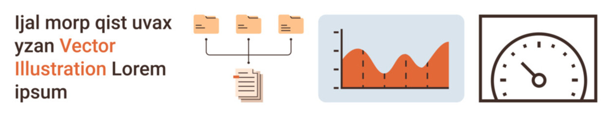 Data processing, analytics, performance monitoring, document management, information flow, metrics. Organized storage folders, chart analysis and a gauge symbol. Data workflow and analytics concept © robu_s